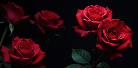 Velvet black background, deep red roses in dramatic bloom , flower, rose wallpaper