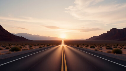 Endless Highway at Sunset: Desert Road Trip Adventure