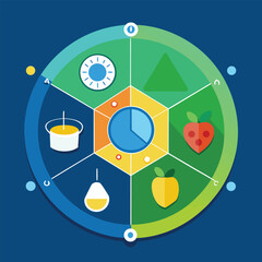 Colorful geometric infographic displaying data and information about the healthy lifestyle and wellness topics