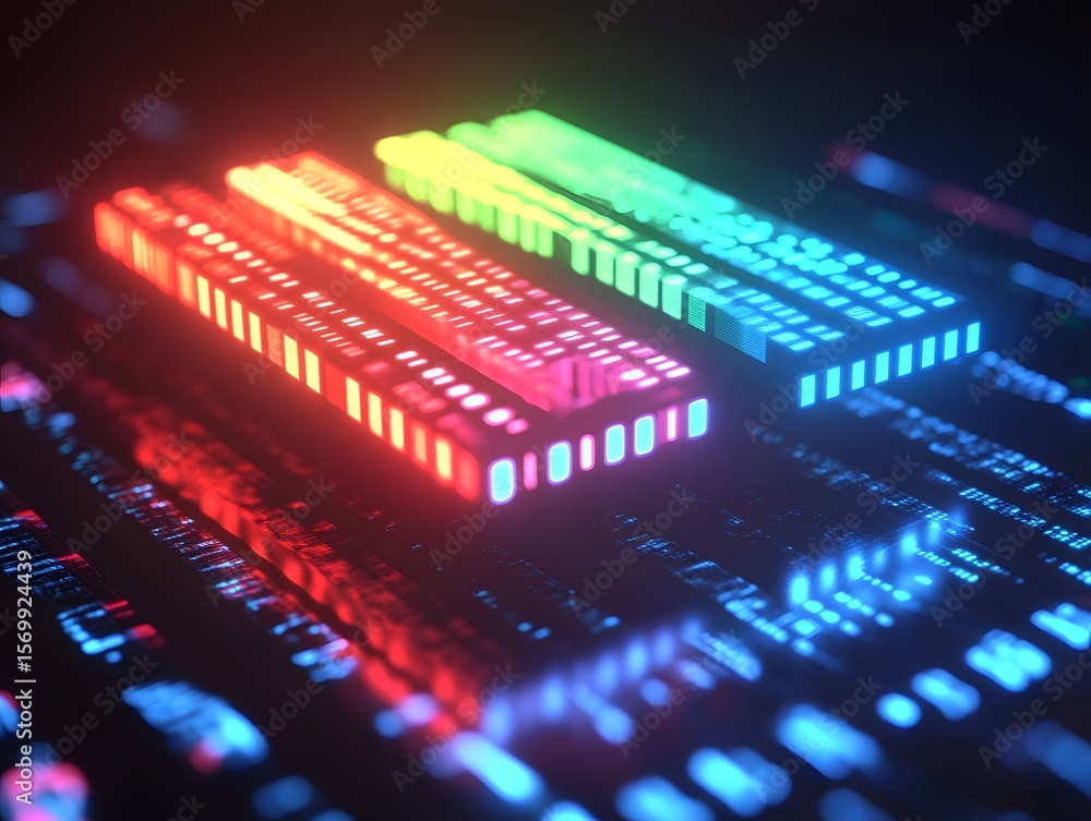 Fototapete neon digital data blocks abstract background