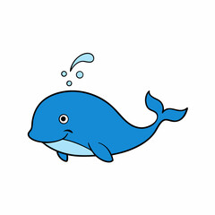 Blue Whale Blowing Water Spout with Smiling Face