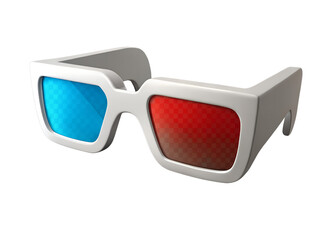 White Plastic Frame 3D Glasses with Red and Cyan Lenses on Transparent Background, 3d Clipart With Isolated Background