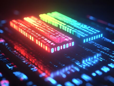 Neon Digital Data Blocks Abstract Background