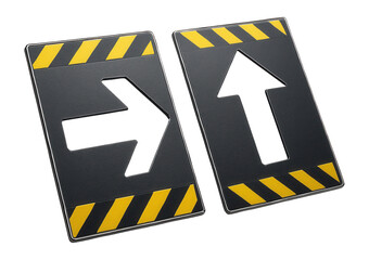 Obraz premium Heavy-duty floor marking stencils in the shape of arrows for directing traffic in a logistics center.