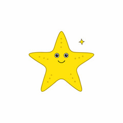 Yellow Starfish with Sparkles and Cute Smile Vector