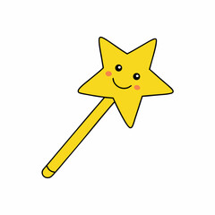 Yellow Star Wand with Sparkles and Friendly Smile