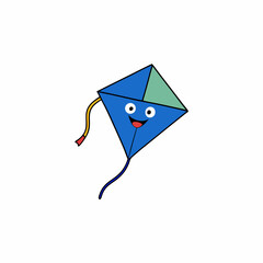 Blue Kite with Colorful Tail Ribbons and Joyful Smile