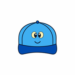 Blue Baseball Cap with Star Emblem and Happy Eyes