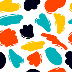 Colorful background with hand drawn shapes. Bright simple trendy abstract shapes with torn edge. Seamless pattern. 