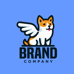 simple dog line logo cartoon illustration. winged dog mascot logo, playful design. cute puppy with wing. Perfect for pet clinics, animal brands, or adventurous brand