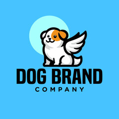 simple dog line logo cartoon illustration. winged dog mascot logo, playful design. cute puppy with wing. Perfect for pet clinics, animal brands, or adventurous brand