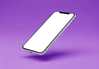 A white smartphone is depicted in a 34 view, positioned diagonally in the image