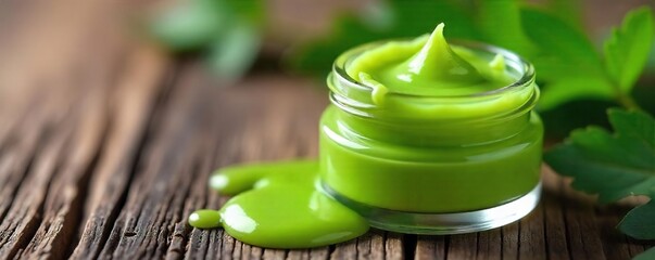 Soothing Green Herbal Ointment on Wood Natural Healing for Injured Skin