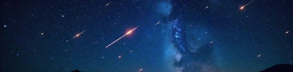 Stunning Celestial Display Numerous Shooting Stars Streaking Across a Dark Night Sky, Leaving Glowing Trails of Light ? Perfect for Astronomy, Space, and Dream-Related Projects