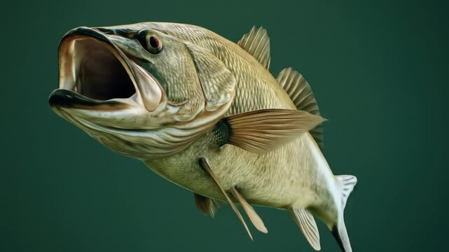 Largemouth fish strikes aggressively upward