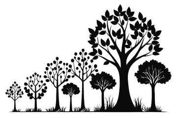 Fototapeta premium Black and White Trees Silhouette Landscape Illustration Growing Trees Vector Graphic Scene