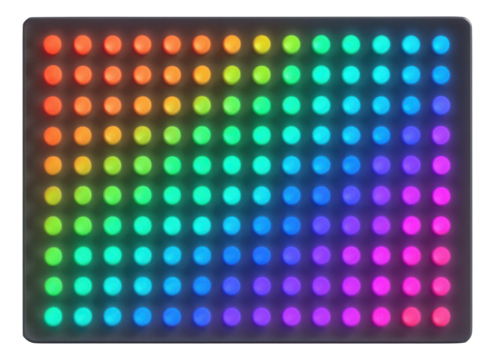 Flat rectangular panel with a grid of tiny, independently controlled lights.