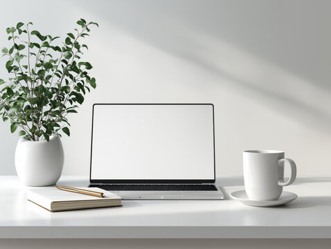 Minimalist White Wood Desk Workspace with Modern Scandinavian Design - Powered by Adobe