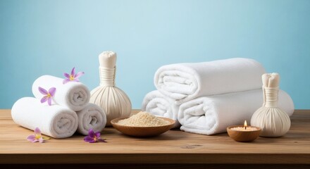 Spa Treatment Essentials:  Relaxing Towels, Herbal Compress Balls, and Aromatic Salts