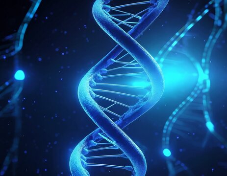 3d motion graphics of a spinning blue dna molecule