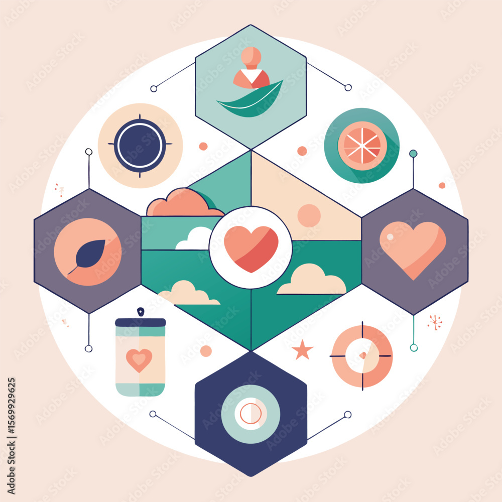 Poster modern abstract composition featuring geometric shapes and design elements in a clean minimal style 