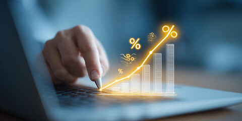 Business graph with percentage, special offer of shopping department store discount and tax...