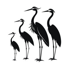 Elegant Heron Bird Silhouettes in Black

