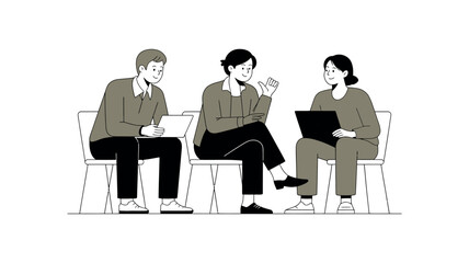 Group of people sitting together and having a casual conversation in a relaxed environment
