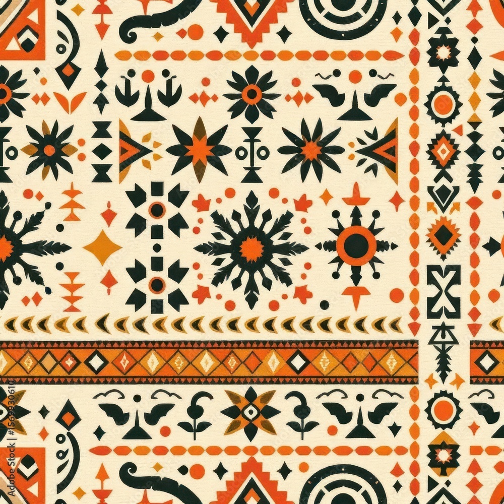 Poster intricate ethnic pattern: a symmetrical design showcasing a mesmerizing display of geometric shapes,