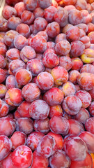 Fresh fruits and vegetables placed on cases and stands in the grocery section