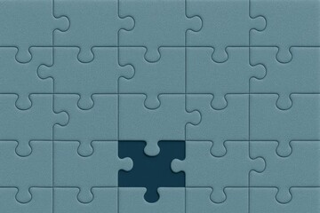Ein fast fertiges hellblaues Puzzle mit einem fehlenden Mittelst&uuml;ck, symbolisch f&uuml;r L&uuml;cken oder unvollst&auml;ndige Aufgaben. Generative KI