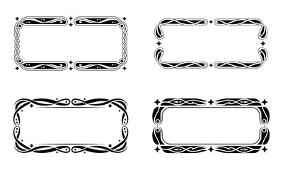 Set of rectangular tribal style decorative frames in black ornamental design
