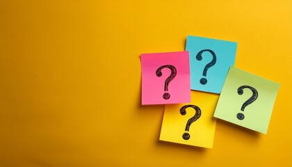 colorful sticky notes with question marks on yellow background