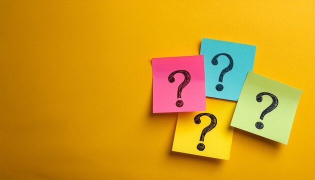 colorful sticky notes with question marks on yellow background