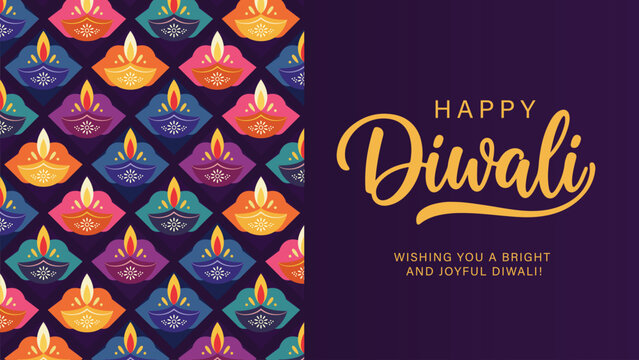Happy Diwali Greeting Banner with Colorful Diya Pattern