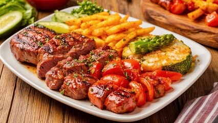 grilled meat with vegetables