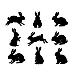 Rabbit silhouette set illustration on white background