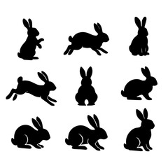 Rabbit silhouette set illustration on white background