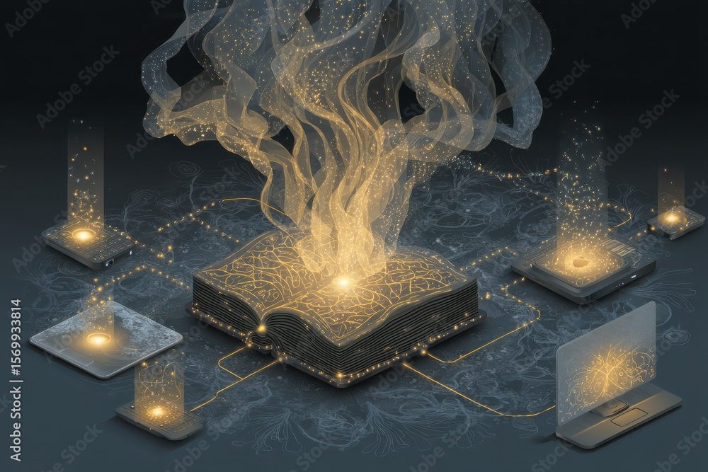 Poster a conceptual depiction of knowledge and technology in an abstract digital form