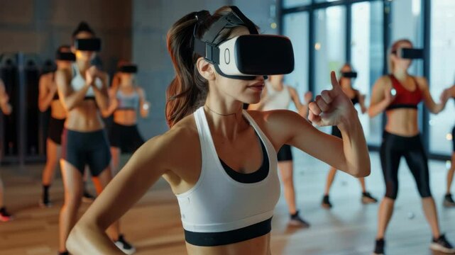 Women exercising virtual boxing class