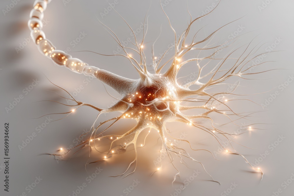Poster glowing neural connection visualization showing axons and dendrites in intricate detail