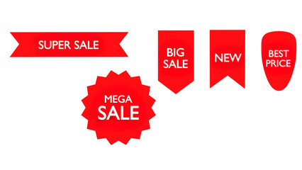 Red promotions sale tags on black background, marketing offer labels
