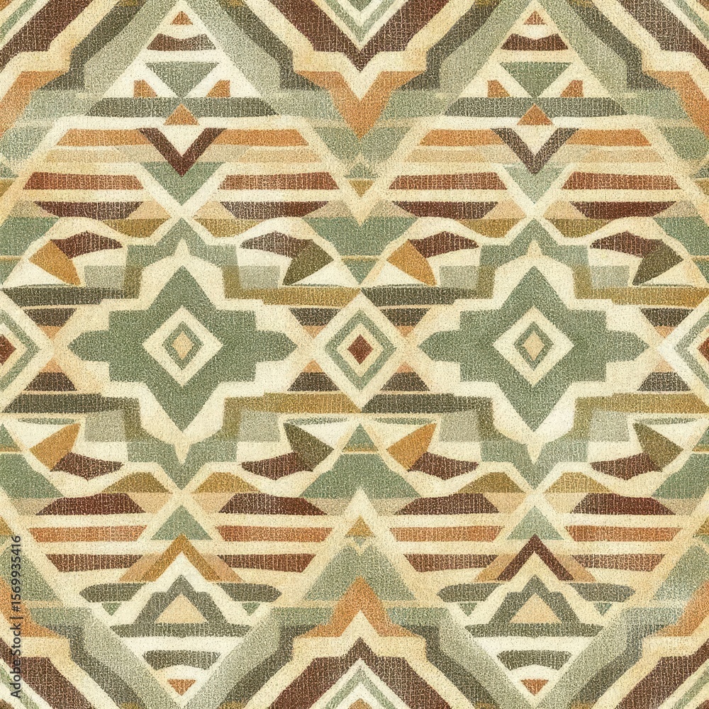 Poster geometric harmony: this image features a mesmerizing tapestry of geometric shapes and earth-tone col