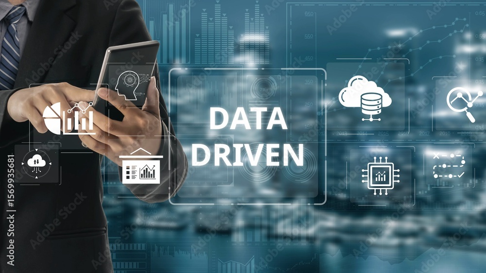Poster data-driven decision-making empowers business through analytics, datum collection, and ai systems. d