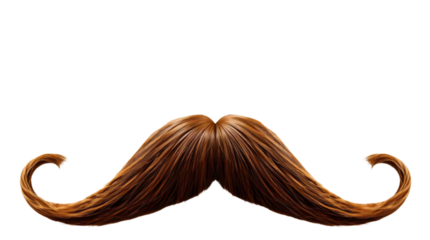 Majestic chestnut brown hair mustache curled at the ends isolated on transparent background
