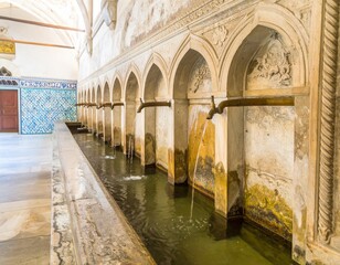 Ablution Area for Muslim Wuduk in a Historical Mosque 
