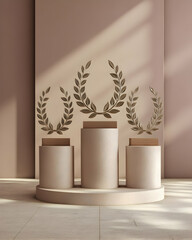 Award podium with laurel wreaths   -