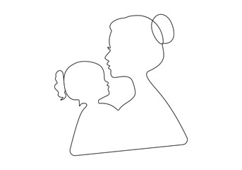  Continuous one line art vector illustration mother and baby