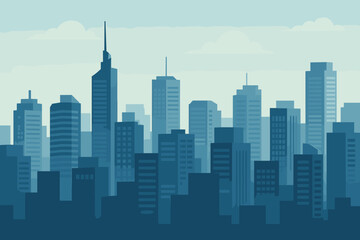 Modern Cityscape Skyline Silhouette. Urban Skyscrapers, Office Buildings, Downtown Metropolis Panorama. Contemporary City Architecture, High-Rise Towers, Business District, Flat Vector Illustration