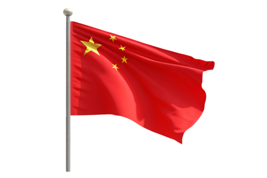 china flag isolated on white background PNG , AI GENERATED